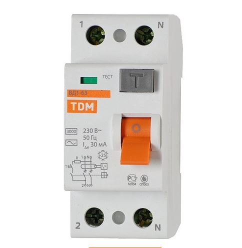 Выключатель дифференциальный (УЗО) 2-полюсное 16А 30мА (ВД1-63) TDM SQ0203-0004 купить за 1&nbsp;782 руб. в Новосибирске
