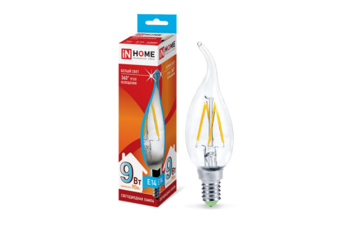 Лампа светодиодная LED-СВЕЧА НА ВЕТРУ-deco 9Вт 230В Е14 4000К 810Лм прозрачная IN HOME купить за 132 руб. в Новосибирске