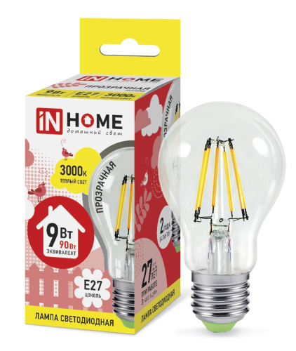 Лампа светодиодная LED-A60-deco 9Вт 230В  Е27 3000К 810Лм прозрачная IN HOME купить за 0 руб. в Новосибирске