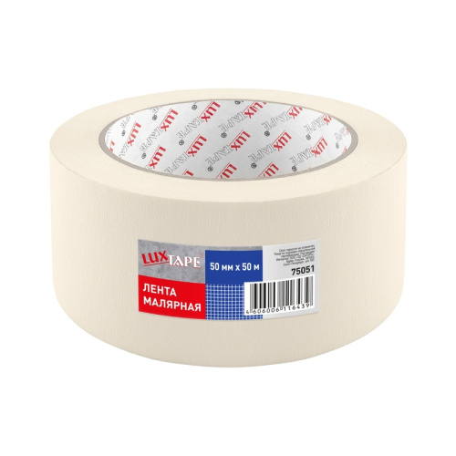 Лента малярная Luxtape 75051, белая, 50 мм х 50 м, тов-227104 купить за 298 руб. в Новосибирске