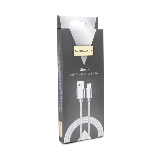Шнур USB Type-C 3.1 - USB А 3.0, 1,8 м (шт/шт), серебряный, Атом, (БЫСТРАЯ ЗАРЯДКА), 31025 купить за 0 руб. в Новосибирске
