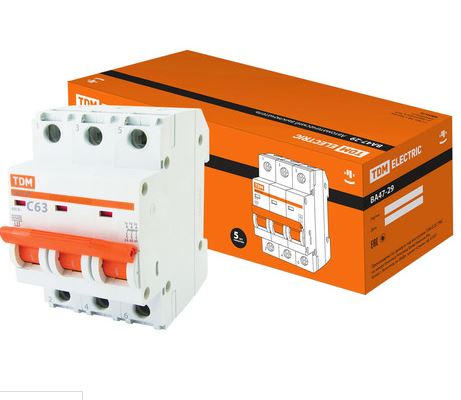 Автоматический выключатель ВА47-29 3Р 63А 4,5кА х-ка С TDM (SQ0206-0115) купить за 767 руб. в Новосибирске