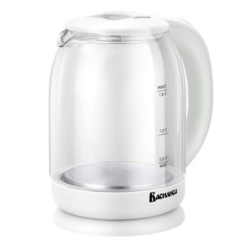 Чайник эл. ВАСИЛИСА ВА-1035, корпус из жаропр. стекла, белый, 1500 Вт, 1,8л купить за 0 руб. в Новосибирске