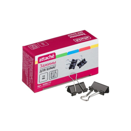 Зажим для бумаг 15мм, 12шт/уп, чёрный, Attache, 509177 купить за 49 руб. в Новосибирске