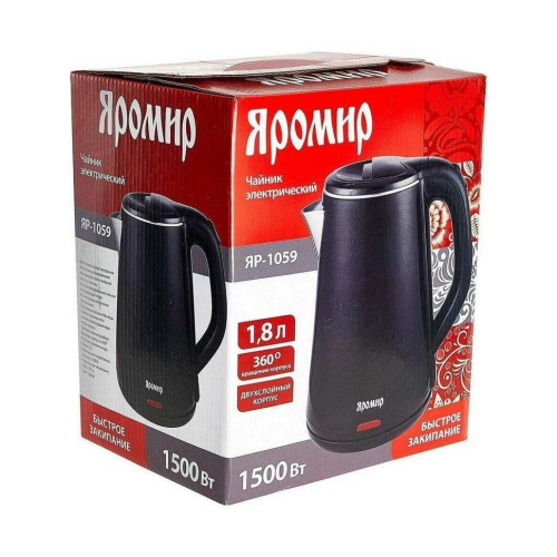 Чайник электрический ЯРОМИР ЯР-1059 пластик двойная стенка 1,8л 1500Вт, черный купить за 0 руб. в Новосибирске