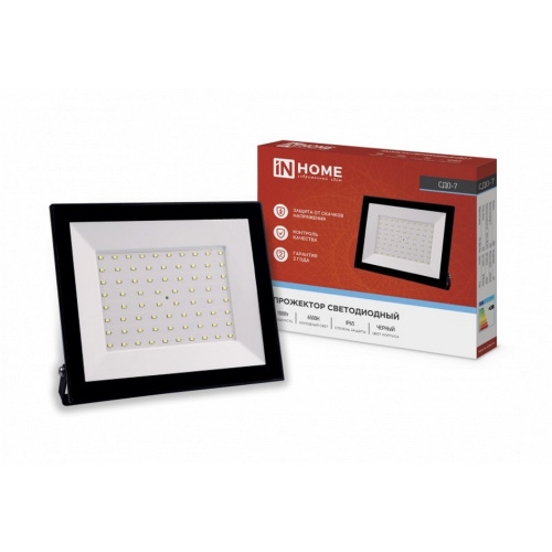 Прожектор светодиодный СДО-7 100Вт 230В 6500К IP65 черный IN HOME купить за 785 руб. в Новосибирске
