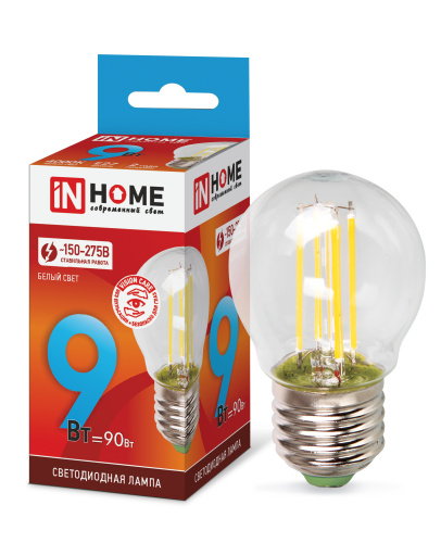 Лампа светодиодная LED-ШАР-deco 7Вт 230В  Е27 4000К 630Лм прозрачная IN HOME купить за 0 руб. в Новосибирске