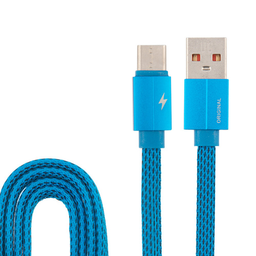 Шнур USB 3.1 Type-C (male) - USB 2.0 (male) FAST CHARGE в тканевой оплетке плоский 1M синий купить за 0 руб. в Новосибирске