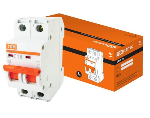 Автоматический выключатель ВА47-29 2Р 16А 4,5кА х-ка С TDM (SQ0206-0093) купить за 578 руб. в Новосибирске