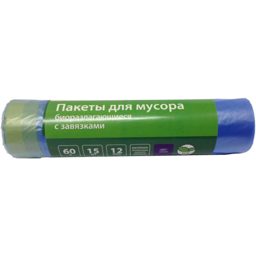 Мешки для мусора ПНД 60л 12мкм 15шт/рул синие Bиoразл. 60х70см КОМУС с завязками, 328811 купить за 92 руб. в Новосибирске