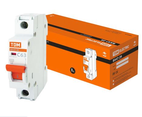 Автоматический выключатель ВА47-29 1Р 63А 4,5кА х-ка С TDM (SQ0206-0080) купить за 219 руб. в Новосибирске