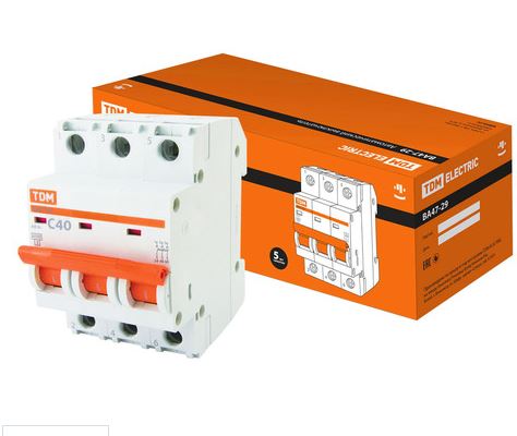 Автоматический выключатель ВА47-29 3Р 40А 4,5кА х-ка С TDM (SQ0206-0113) купить за 853 руб. в Новосибирске
