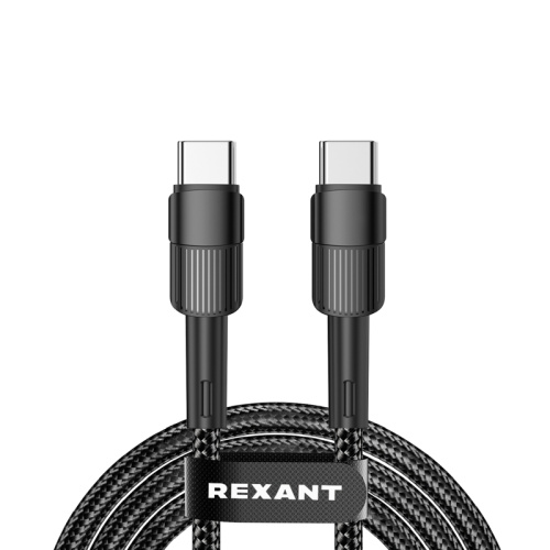 Кабель Type-C – Type-C, 3A, 60Вт, 1м, в черной нейлоновой оплетке REXANT купить за 594 руб. в Новосибирске