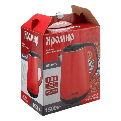 Чайник электрический ЯРОМИР ЯР-1059 пластик двойная стенка 1,8л 1500Вт красный купить за 1 094 руб. в Новосибирске