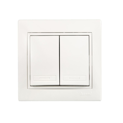 701-0202-101 MIRA Выключатель двойной белый с белой вставкой купить за 430 руб. в Новосибирске