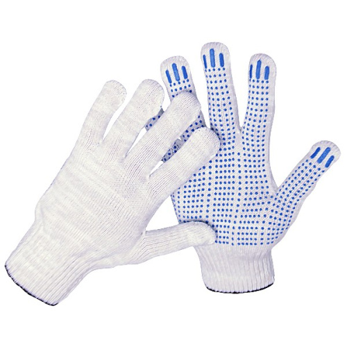 Перчатки трикотажные 10 кл 5ти нитка ПВХ Точка (белый) (1мешок - 200 пар/ упак 10 пар), GL010322 купить за 29 руб. в Новосибирске