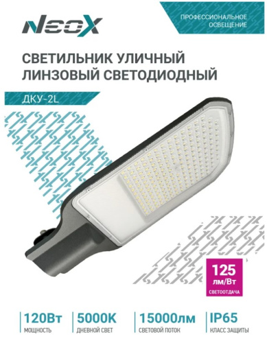 Светильник уличный линзованный светодиодный ДКУ-2L 120Вт 230В 5000К 15000Лм 125лм/Вт 48-70мм IP65 NEOX купить за 2&nbsp;224 руб. в Новосибирске