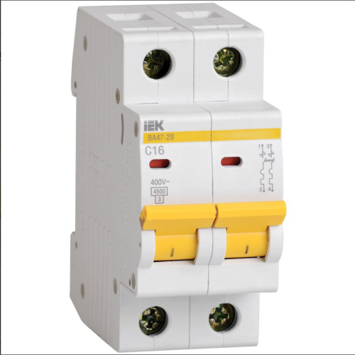 Автоматический выключатель ВА47-29 2п 16А  х-ка C   4,5кА  MVA20-2-016-C  IEK, 7178 купить за 634 руб. в Новосибирске