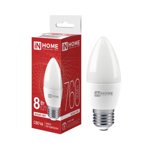 Лампа светодиодная LED-СВЕЧА-VC  8Вт 230В Е27 4000К 600Лм IN HOME купить за 56 руб. в Новосибирске