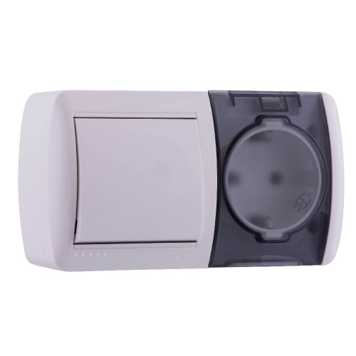 710-0200-170 NATA Выключатель и розетка с/з, с крышкой, бел., горизонталь купить за 0 руб. в Новосибирске