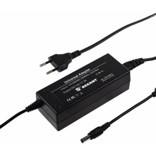 Блок питания AC 110-250В/DC 12В, 3А, 36W с DC разъемом подключения 5.5*2.1, IP43, REXANT купить за 525 руб. в Новосибирске