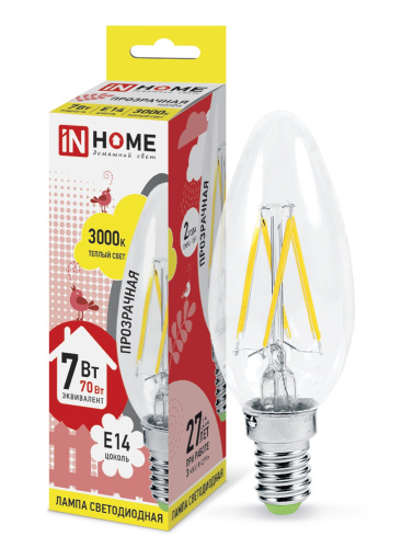 Лампа светодиодная LED-СВЕЧА-deco 7Вт 230В  Е14 3000К 630Лм прозрачная IN HOME купить за 0 руб. в Новосибирске