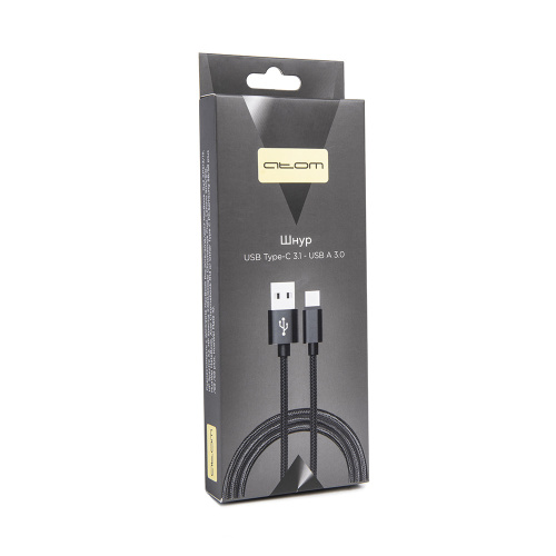 Шнур USB Type-C 3.1 - USB А 3.0, 1,8 м (шт/шт), черный, Атом, (БЫСТРАЯ ЗАРЯДКА), 31024 купить за 516 руб. в Новосибирске