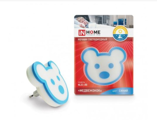 Ночник светодиодный NL03-BB Медвежонок с датчиком освещения 230В СИНИЙ IN HOME купить за 0 руб. в Новосибирске