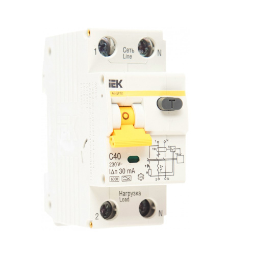 Диф. автомат УЗО АВДТ АВДТ32 С40 2п 40А 30мА тип A х-ка C IEK, MAD22-5-040-C-30 купить за 2&nbsp;075 руб. в Новосибирске