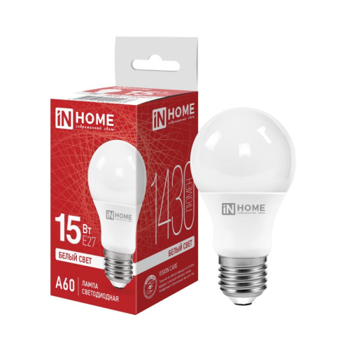 Лампа светодиодная LED-A60-VC 15Вт 230В Е27 4000К 1350Лм IN HOME купить за 132 руб. в Новосибирске