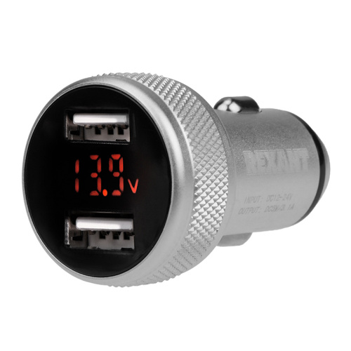 Автозарядка в прикуриватель 2хUSB с дисплеем (АЗУ) (1000+2100 mA) серебристая REXANT купить за 0 руб. в Новосибирске