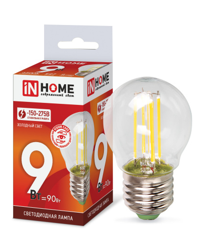 Лампа светодиодная LED-ШАР-deco 9Вт 230В Е27 6500К 810Лм прозрачная IN HOME купить за 0 руб. в Новосибирске