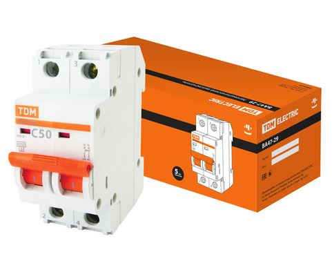 Автоматический выключатель ВА47-29 2Р 50А 4,5кА х-ка С TDM (SQ0206-0098) купить за 495 руб. в Новосибирске