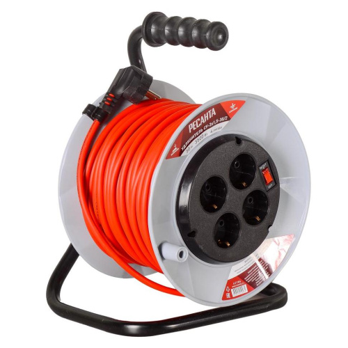 Удлинитель силовой на катушке, СУ-3х1,5-30/2, 3500Вт, (с выкл., 4 розетки) Ресанта, 61/118/6 купить за 5 446 руб. в Новосибирске