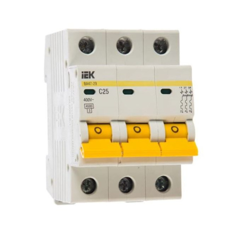 Автоматический выключатель ВА47-29 3п 25А  х-ка C   4,5кА  MVA20-3-025-C  IEK, 6731 купить за 670 руб. в Новосибирске