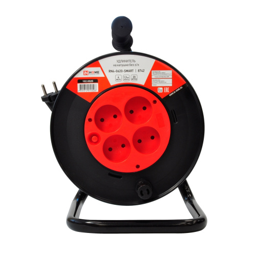 Удлинитель на катушке RN4-0620-SMART с т/з 4-х местн без з\к 6А 20м  8742 IN HOME (1300Вт)  купить за 0 руб. в Новосибирске