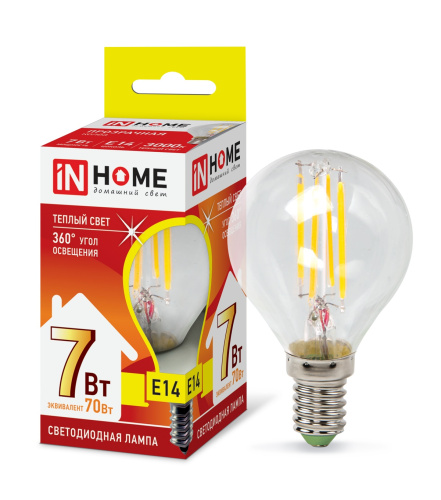 Лампа светодиодная LED-ШАР-deco 7Вт 230В  Е14 3000К 630Лм прозрачная IN HOME купить за 0 руб. в Новосибирске
