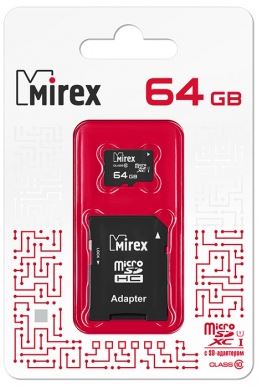Карта памяти MIREX micro SDXC 64Gb (UHS-I, Class 10) c/а купить за 767 руб. в Новосибирске