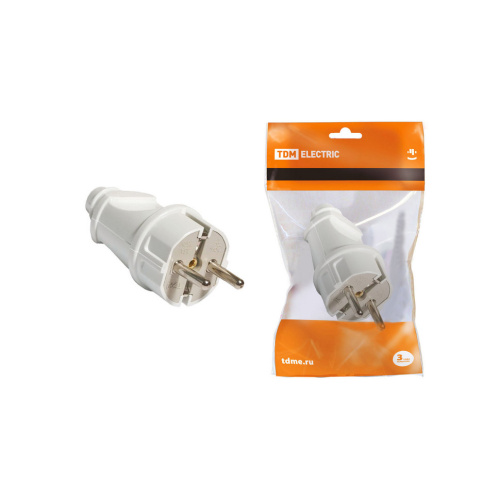 Вилка прямая с/з белая 16А 250В TDM SQ1806-0003 купить за 99 руб. в Новосибирске
