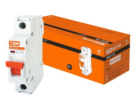 Автоматический выключатель ВА47-29 1Р 16А 4,5кА х-ка С TDM (SQ0206-0074) купить за 140 руб. в Новосибирске