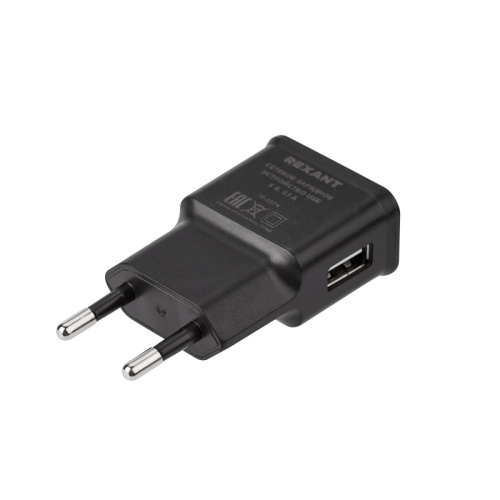 Сетевое зарядное устройство REXANT USB, 5V, 2.1 A, черное купить за 345 руб. в Новосибирске