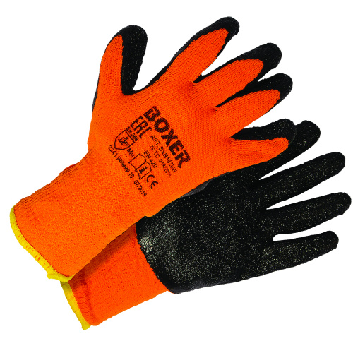 Перчатки трикотажные  утепленные с латексным текстурированным покрытием BOXER® арт. BXR1620W р.10 (кор. 120 пар/упак купить за 0 руб. в Новосибирске