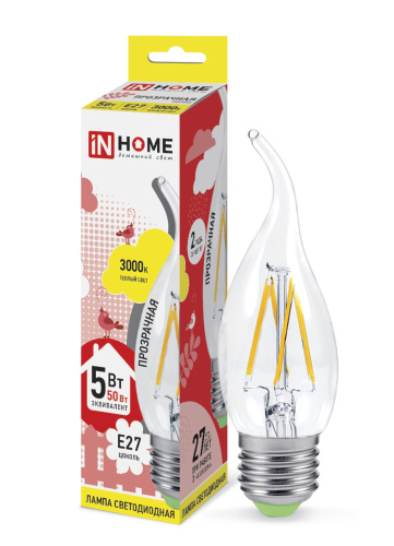 Лампа светодиодная LED-СВЕЧА НА ВЕТРУ-deco 5Вт 230В  Е27 3000К 450Лм прозрачная IN HOME купить за 0 руб. в Новосибирске