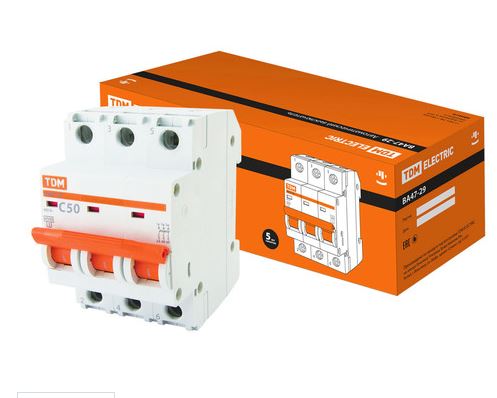 Автоматический выключатель ВА47-29 3Р 50А 4,5кА х-ка С TDM (SQ0206-0114) купить за 628 руб. в Новосибирске