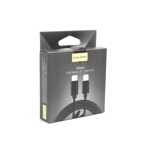 Шнур USB Type-C 3.1 - Lightning,       1 метр (шт/шт), черный, Атом, (БЫСТРАЯ ЗАРЯДКА), 31015 купить за 0 руб. в Новосибирске