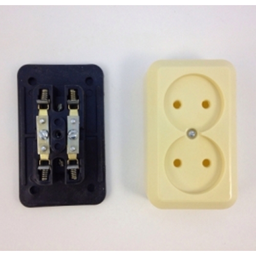 46сП бел.Розетка о/у карболит 2-х мес.РА-10/110/ с пружинками и подрозетником ( БЕЖЕВАЯ ) купить за 205 руб. в Новосибирске