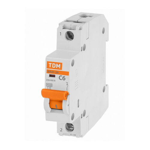Автоматический выключатель ВА47-29  1Р 6А 4,5 кА х-ка С TDM (SQ0206-0070) купить за 174 руб. в Новосибирске