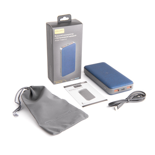 Внешний аккумулятор [ATOM TX16W-V1], 18Вт, 16000мАч, беспр.зар., 2*USB-A, Type-C in/out, QC3.0, PD3.0, LED, текстиль купить за 0 руб. в Новосибирске