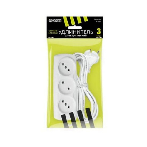 Удлинитель  ФAZA  УДП-3- 300 (3 роз.3 м) 6А Макс.нагрузка 1300Вт купить за 303 руб. в Новосибирске