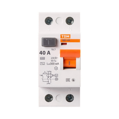 Выключатель дифференциальный (УЗО) 2-полюсное 40А 30мА (ВД1-63) TDM SQ0203-0013 купить за 1 529 руб. в Новосибирске